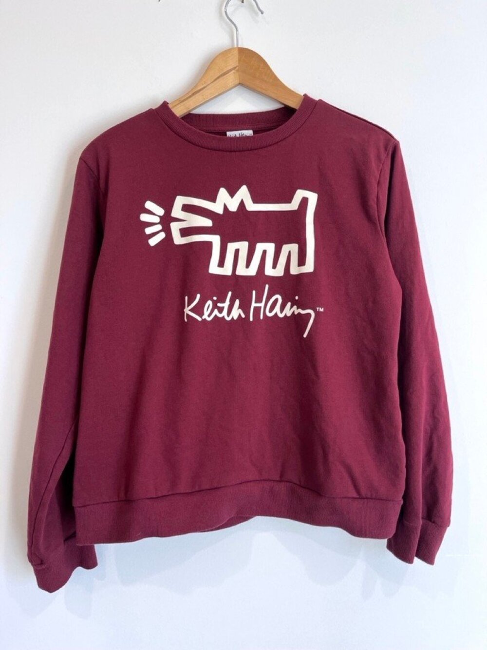 Keith Haring Barking Dog Crewneck Graphic Sweatshirt Burgundy S Pop Art Retro